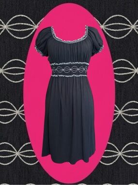 Max Studio Whimsigoth Coquette Twee Black White Embroidered Ruffle Mini Dress M